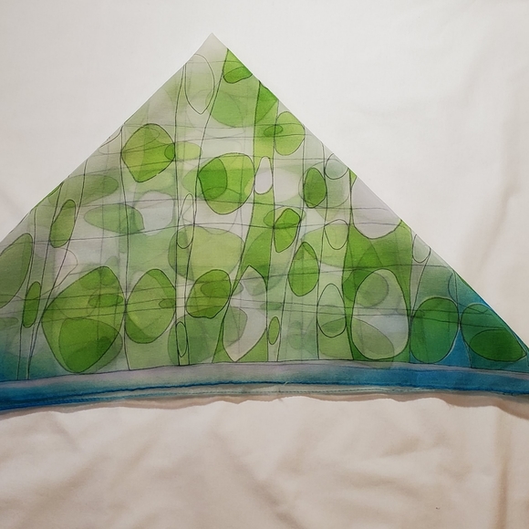 Vintage Whispy White Green and Blue Psychedelic Bubble Grid Square Scarf - Picture 4 of 12